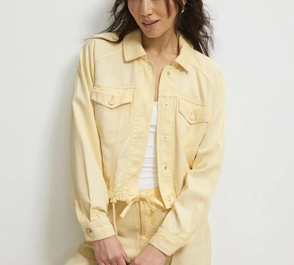 Splendid Butter Yellow Denim Jacket SMALL Oversized Cropped Jean Bomber $228